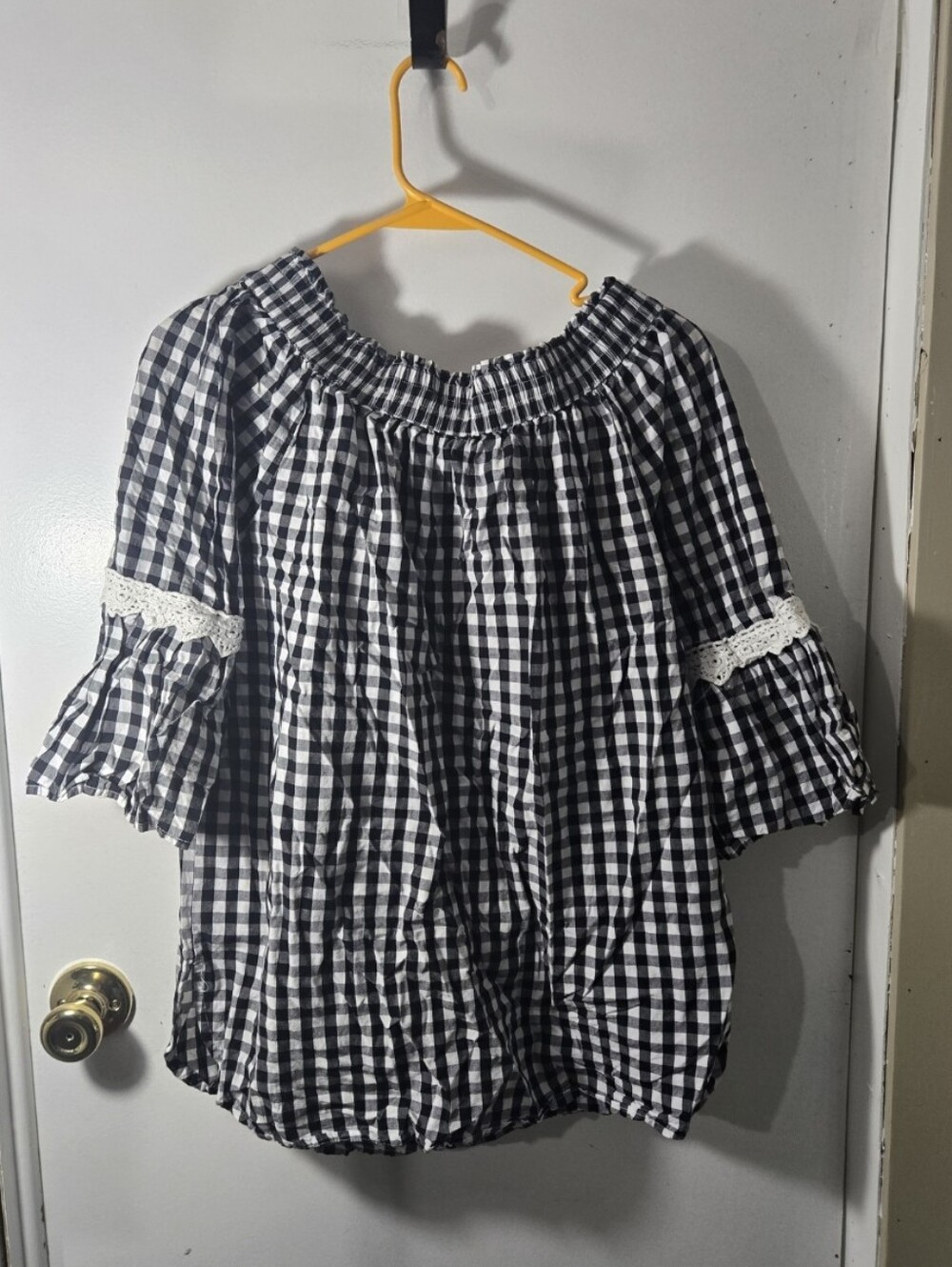 Studio West Apparel Black White Gingham Off The Shoulder Cottagecore Coastal